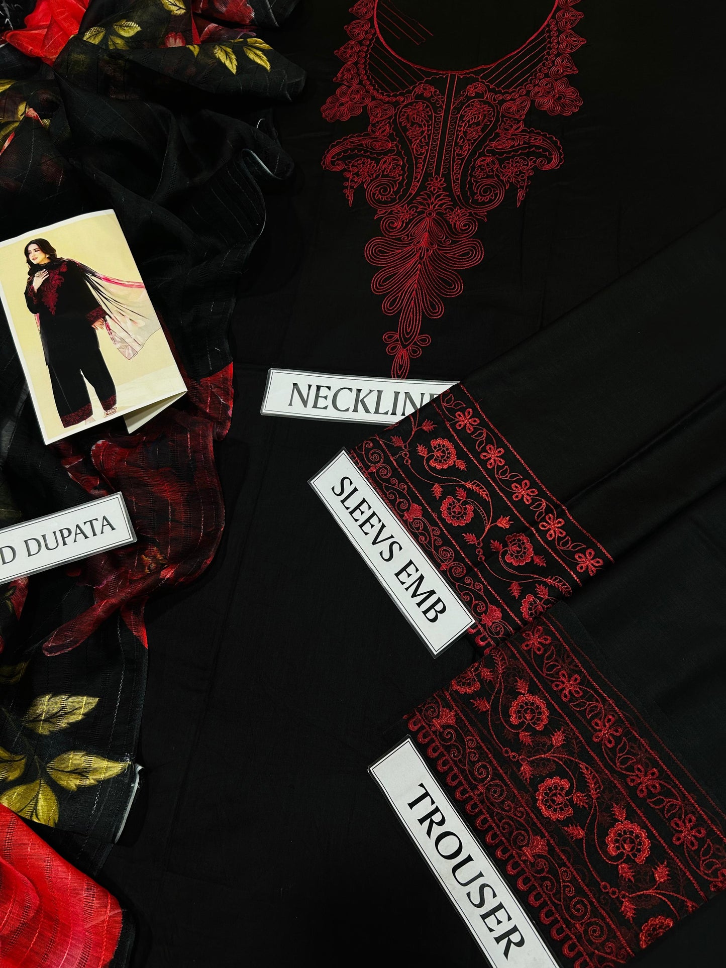 Embroided Lawn Black and Red RIL01